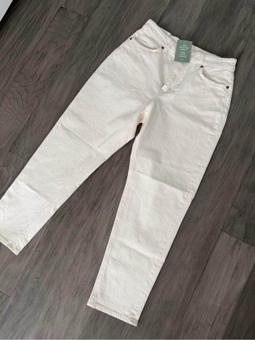 H&M Cream Straight-Leg High-Rise Jeans